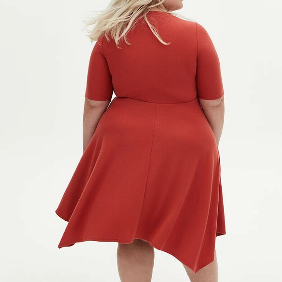 New Torrid Red Terracotta Rib Handkerchief Skater Dress - Picture 2 of 6